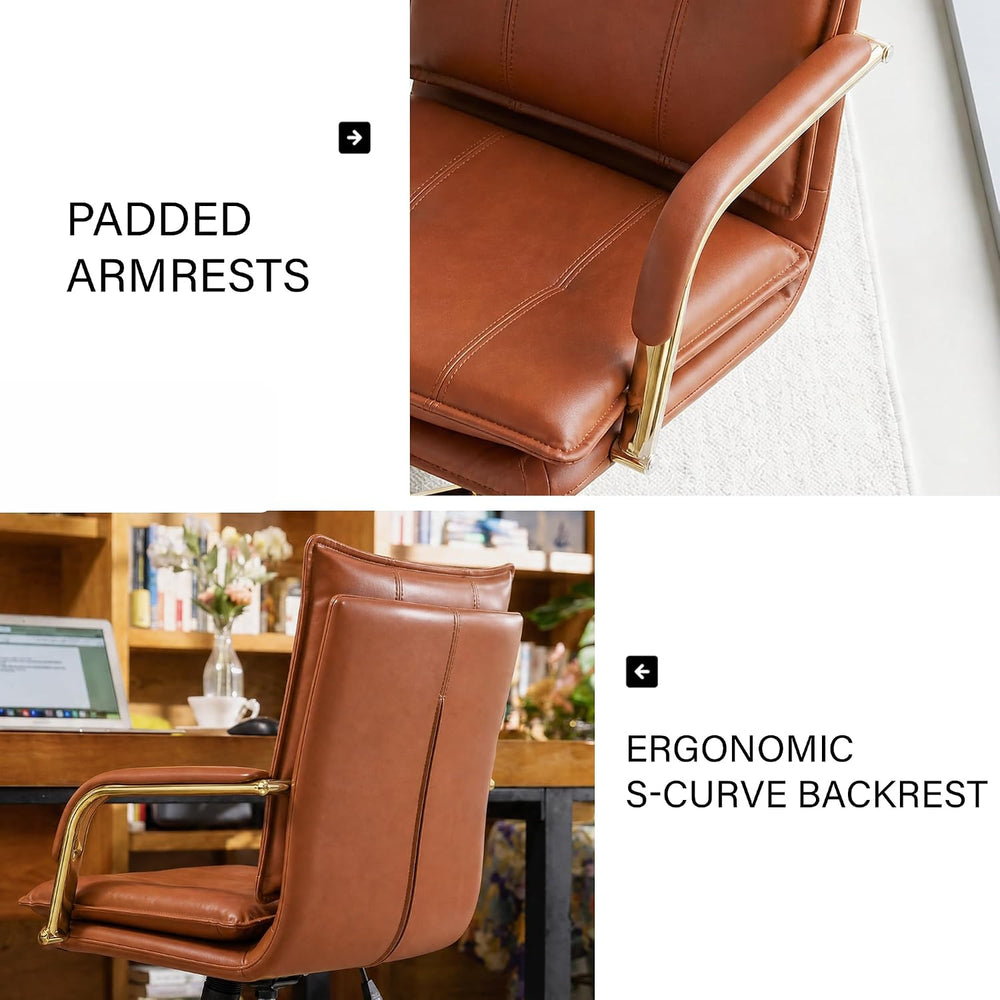 MOJAY Mid-Back Ergonomic Leather Office Chair, Modern Upholstered Executive D...