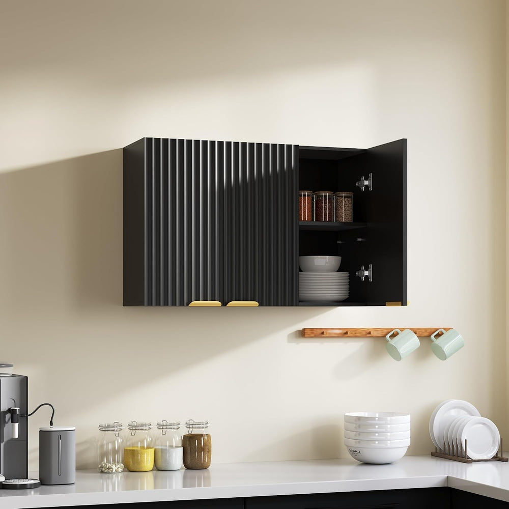 ChooChoo Bathroom Wall Cabinet, Laundry Room Cabinet with 3 Fluted Doors