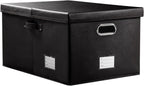 Collapsible Storage Box with Lid [1-Pack] Leather Fabric Foldable Storage Bin Organizer Container Basket Cube with Cover for Home Bedroom Closet Office Nursery Black (22.8X15.7X11.8)