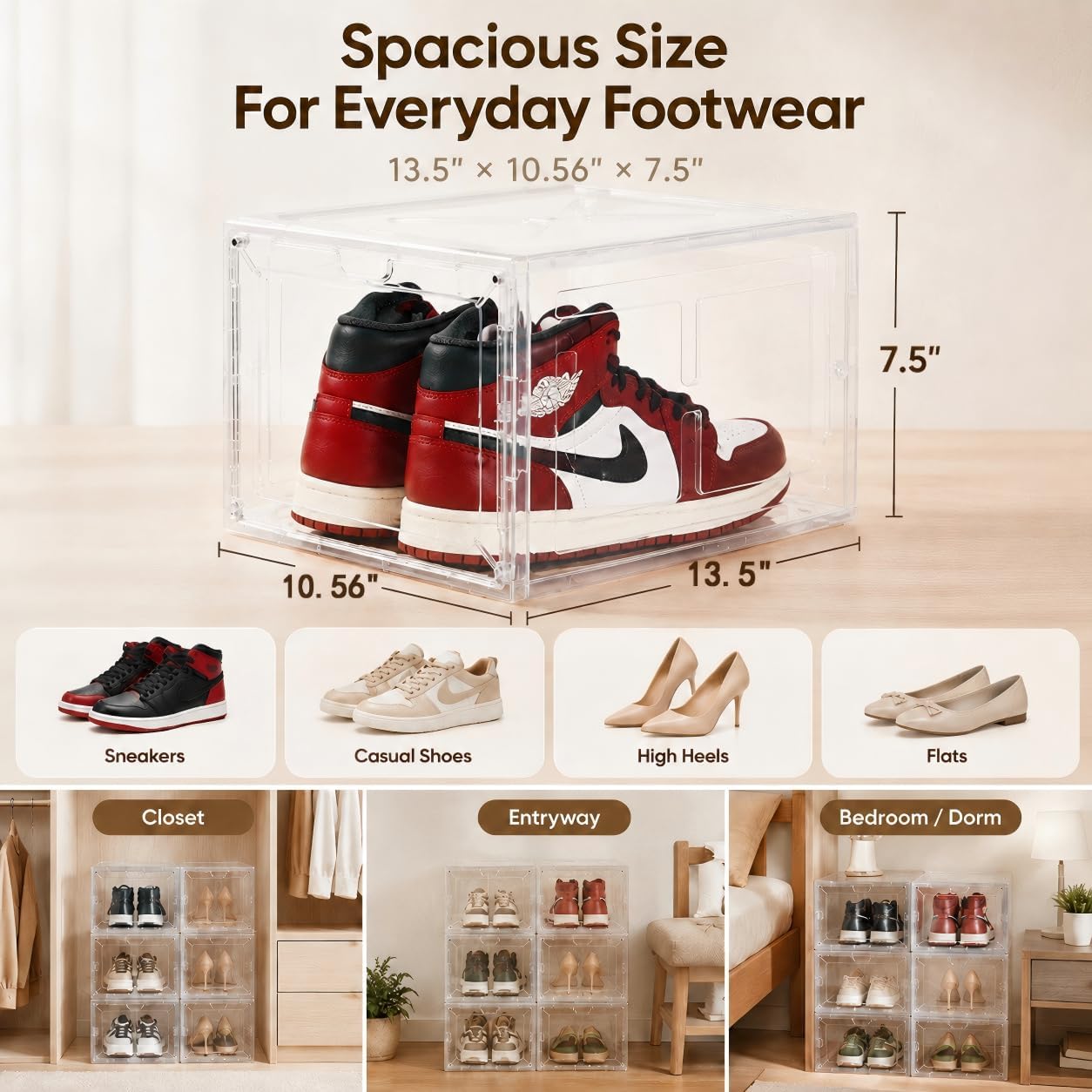 Clear Shoe Storage Box, 2026 2nd Gen Thickened Hard Plastic Stackable Organizer with Magnetic Door, Folding Shoe Rack for Closet, Large Sneaker Display Case for Sneakers and Ankle Boots,1 Pack