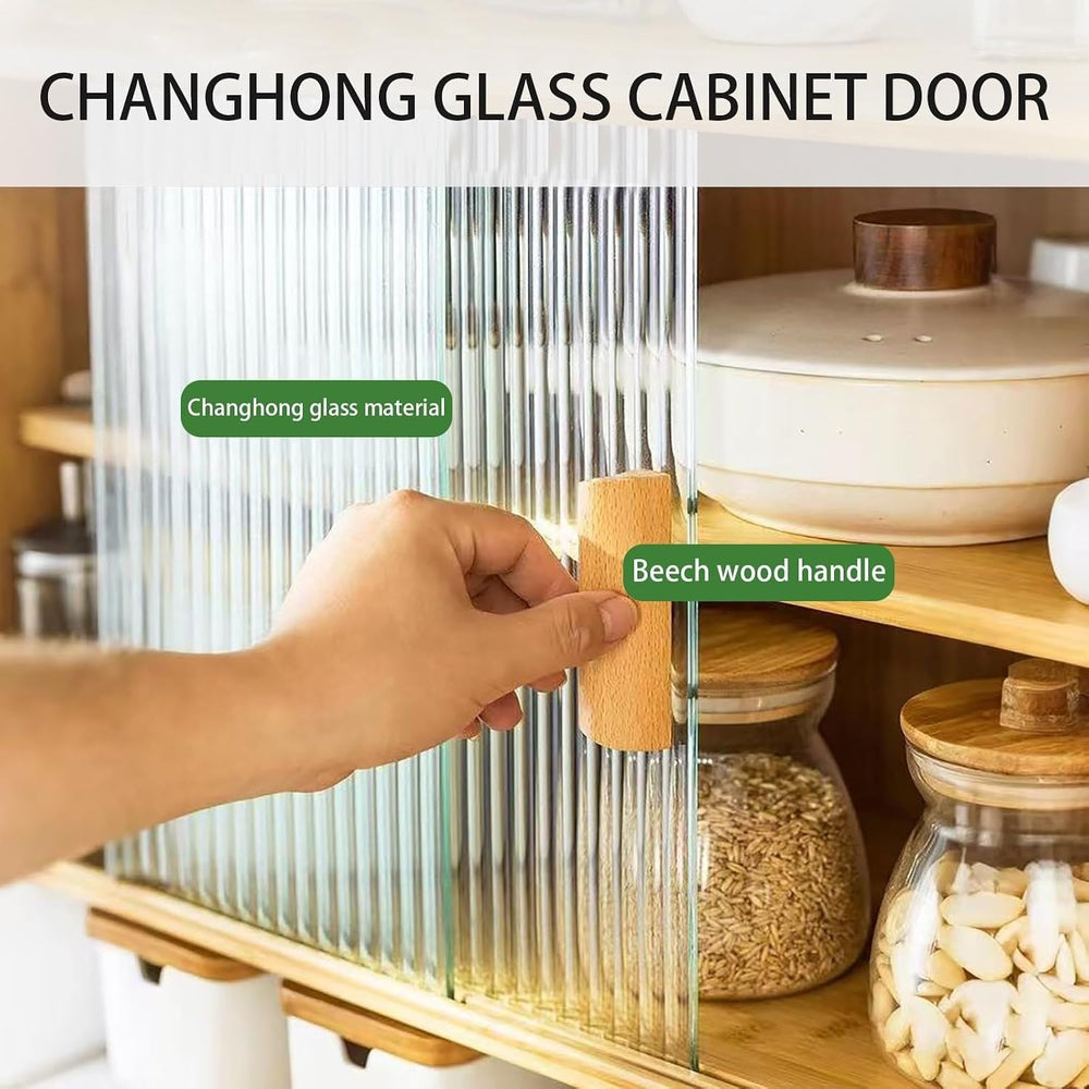 Bamboo Countertop Storage Cabinet Kitchen Pantry with Large Capacity & Ac...