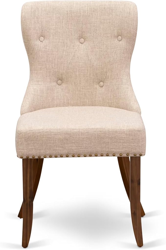 NKSI7-AWA-04 7-Piece Modern Dining Table Set Includes a Kitchen Table and 6 Light Tan Linen Fabric Dining Room Chairs with Button Tufted Back - Antique Walnut Finish