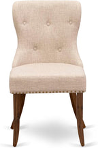 LESI9-AWA-04-9-pc Modern Dining Set Consists of a Dining Table and 8 Light Tan Linen Fabric Mid Century Dining Chairs with Button Tufted Back - Antique Walnut Finish