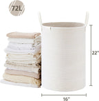 VIPOSCO Tall Laundry Basket, Large Dirty Clothes Hamper with Leather Handle, Woven Rope Storage Basket for Blanket, Toy In Living Room, Bathroom, Bedroom - 72L White