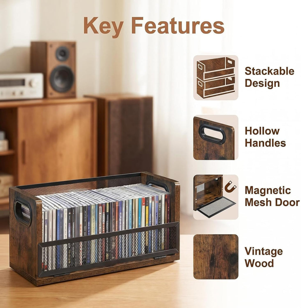 CD Storage Rack with Magnetic Door 2 Pack - Holds 76 Full Case CDs, Multi-Tier Desktop & Closet Display Stand for Video Games, Papers, Cards