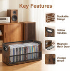 CD Storage Rack with Magnetic Door 2 Pack - Holds 76 Full Case CDs, Multi-Tier Desktop & Closet Display Stand for Video Games, Papers, Cards
