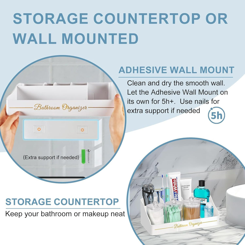 Toothbrush Holders, Toothbrush Holders for Bathroom with 6 Large Capacity Storage Slots & 3 Qtip Holders - Sturdy for Bathroom Counter Organizers and Storage Countertop - Marble White