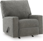 Signature Design by Ashley Revenna Manual Rocker Recliner, Greystone | 100% polyester menswear chenille fabric, Track arm style, Living room and lounge spaces