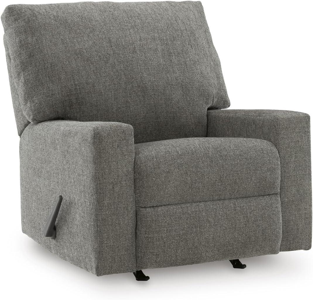 Signature Design by Ashley Revenna Manual Rocker Recliner, Greystone | 100% polyester menswear chenille fabric, Track arm style, Living room and lounge spaces