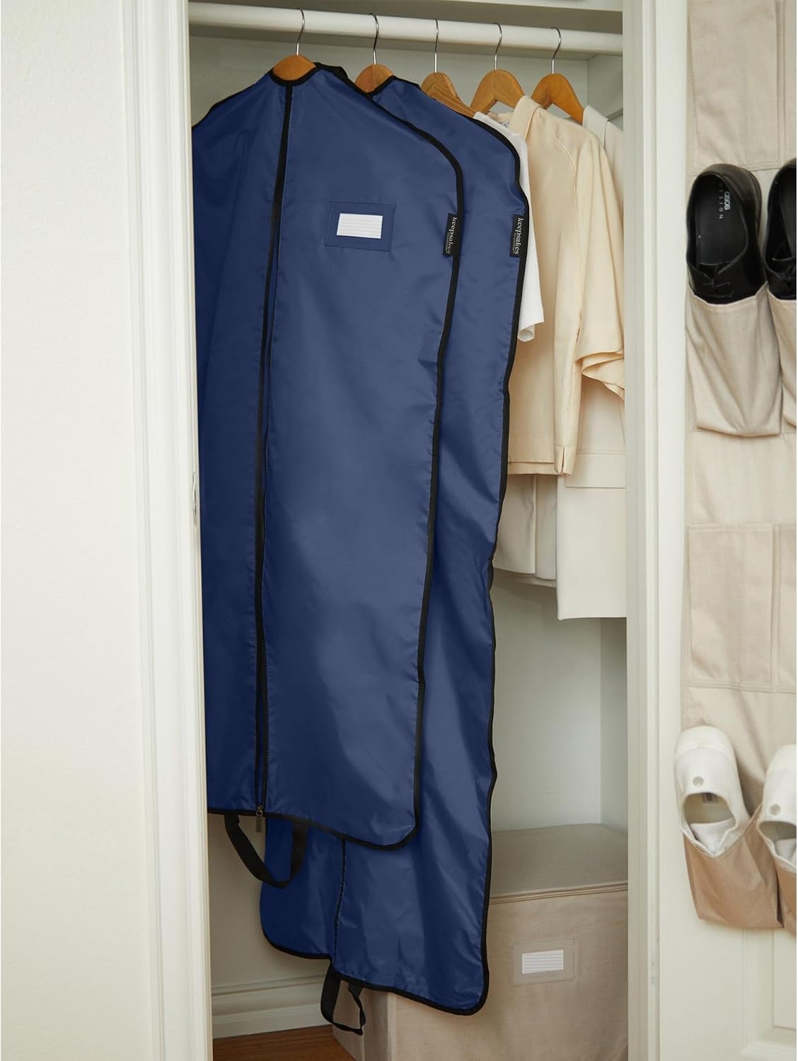 Covermates Garment Bag Set for Closet Storage and Travel, Blue | durable polyester construction, label window, zipper closure, carrying handles, 3-year warranty