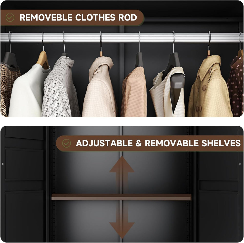 Letaya Metal Armoire Wardrobe Closet with Drawers,Clothing Storage Cabinet wi...