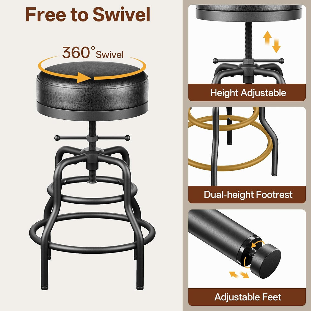 Raynesys 22-29 Inch Adjustable Height Industrial Swivel Bar Stools Set of 3