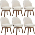 Wahson Upholstered Dining Chairs Set of 6, Modern Linen Fabric Dining Room Chairs with Solid Wood Legs & Double-Padded Seat, Swivel Accent Desk Chair for Kitchen Dining Room Restaurant - Beige
