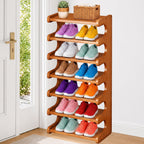 Vertical Wooden Shoe Rack Tower - 7 Tier Tall Organizer for Entryway | Freestanding Floor, Top Shelf Storage, Closet & Bedroom & Small Space Use