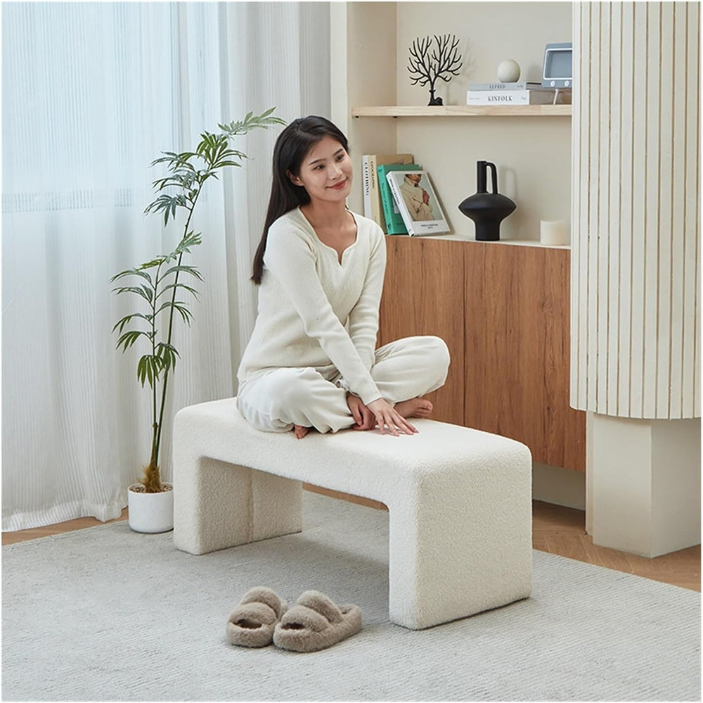 Modern Upholstered Entryway Bench, End of Bed for Bedroom Boucle Ottoman Mode...