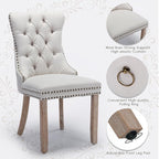 Linen Upholstered Dining Chairs Set of 4, Modern Style Kitchen Side Chairs with Nailhead Trim and Wood Leg, Metal Pulling Ring for Dining Room Living Room(Beige,Set of 4)