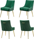 Velvet Dining Chairs Set of 4 Gold Legs,Upholstered Velvet Accent Chairs, Pleated Back Design & Gold Pull Handle, Mid Century Modern Chairs for Dining/Kitchen/Living Room,Green