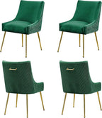 Velvet Dining Chairs Set of 4 Gold Legs,Upholstered Velvet Accent Chairs, Pleated Back Design & Gold Pull Handle, Mid Century Modern Chairs for Dining/Kitchen/Living Room,Green