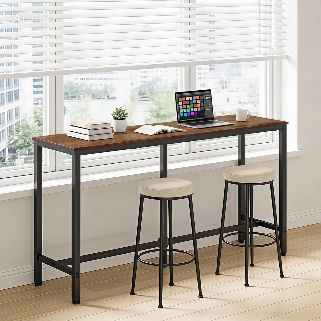 FDW 71” Bar Table, Bar Height Pub Table with Sturdy Legs & Adjustable Foot Pads, Counter Height Dining Table for Bar, Pub, Kitchen, Dining Room, Coffee Shop – Brown