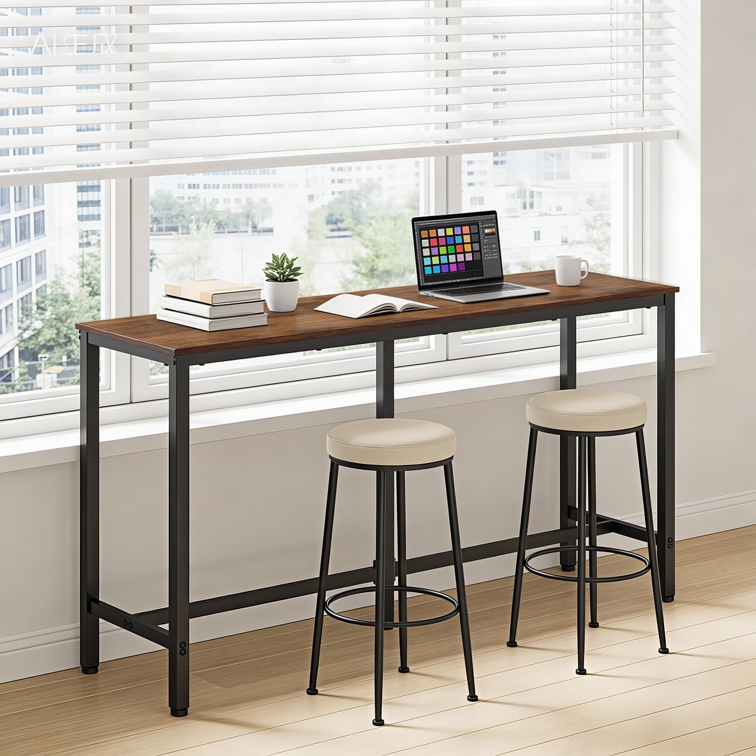 FDW 71” Bar Table, Bar Height Pub Table with Sturdy Legs & Adjustable Foot Pads, Counter Height Dining Table for Bar, Pub, Kitchen, Dining Room, Coffee Shop – Brown