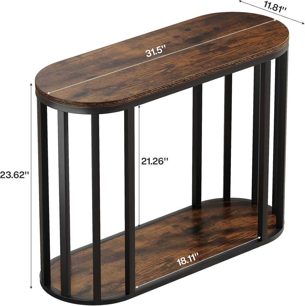 Tribesigns Narrow End Table with Storage, 2-Tier Industrial Side Table with Black Metal Frames, Small Nightstand Bedside Table for Living Room, Bedroom, Rustic Brown, 31.5"D x 11.81"W x 23.62"H (1)