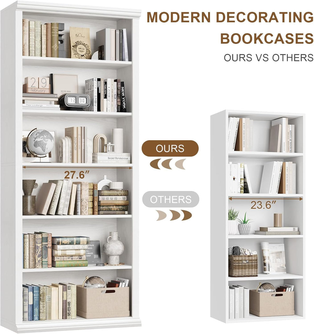 Rresyet Bookcase and Bookshelves, 28" W Tall Bookshelf, White