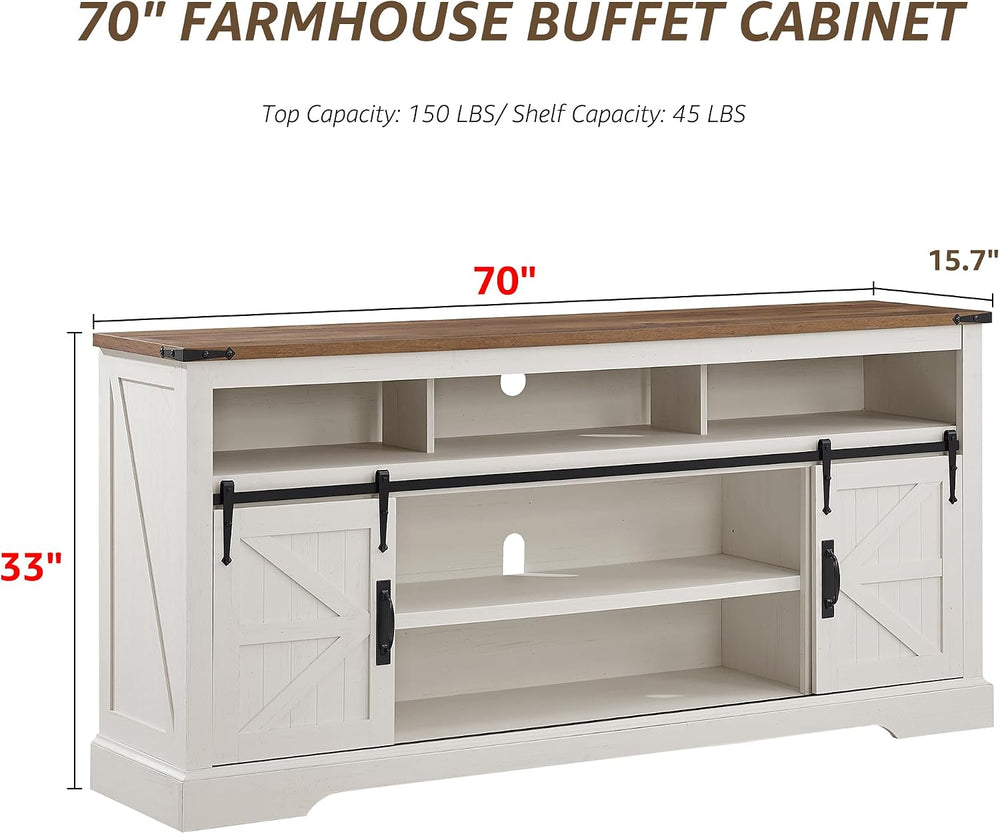 OKD 70" Farmhouse Buffet Cabinet w/Sliding Barn Door, Antique White | 2 ...