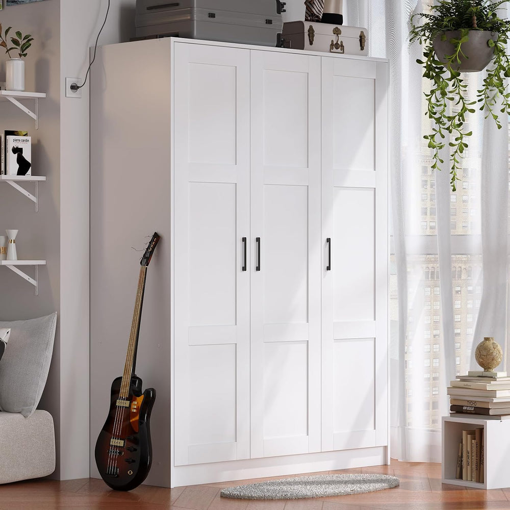 Fenghua Lizhi 3 Doors Wooden Wardrobe Closet Armoire, White Storage Cabinet f...
