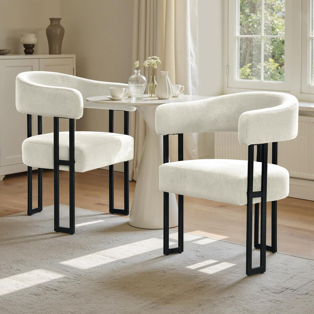 SIMTONAL Upholstered Dining Chairs Set of 4, Boucle Barrel Chairs with Arm