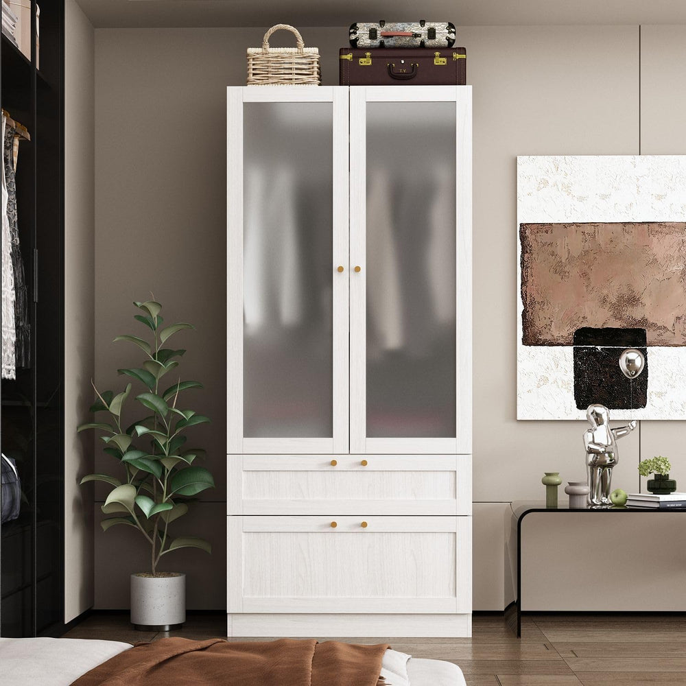 MOUMON Modern Wardrobe with Drawers, Bedroom Armoires with Frosted Glass Door...