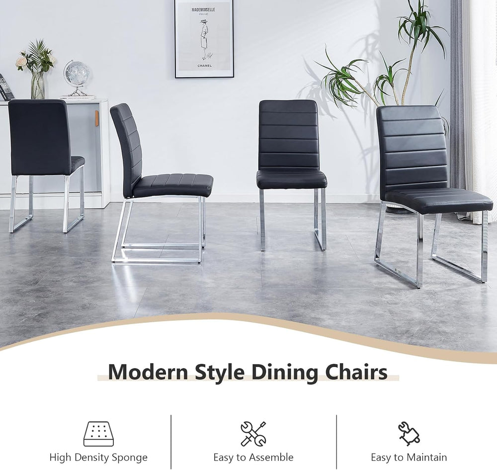 Modern Leather Dining Chairs, Set of 6 | Upholstered Padded Seats with Sturdy...