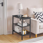 HOOBRO Black Side Table, 3-Tier Metal Side Table, Small Black Table with 2 Flat or Slant Adjustable Shelves for Small Spaces, Hallway, Living Room, Bedroom, Sturdy, Easy Assembly, Black BB23BZ01G1