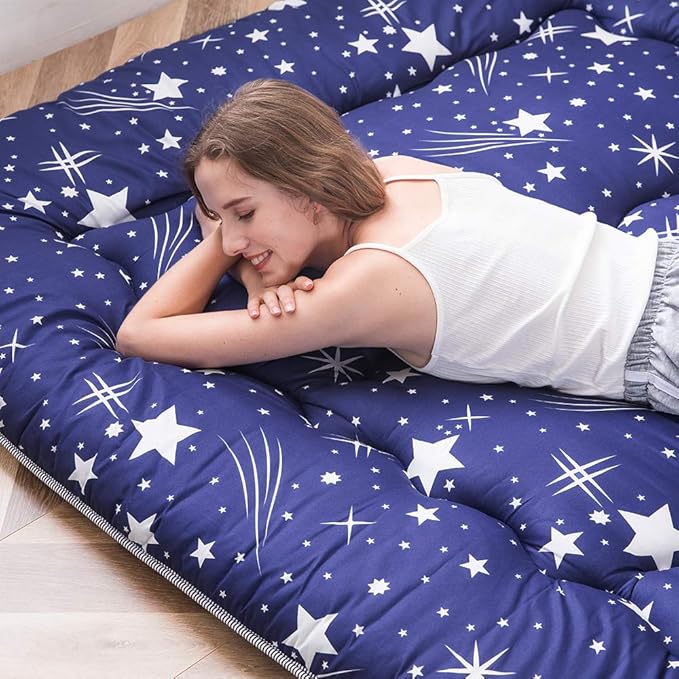 MAXYOYO Japanese Floor Mattress Futon Mattress, 4" Thicken Tatami Mat Sleeping Pad Foldable Roll Up Mat Boys Girls Dormitory Pad Kids Floor Lounger Pillow Bed, Charcoal Grey, Queen Size