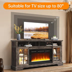 70" TV Stand with Electric Fireplace, Modern Entertainment Center for TVs Up to 80 Inches, Farmhouse Media Console with Storage Cabinets & Doors for Living Room, Gray and Black