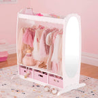 Guidecraft Dress Up Storage – White: Dramatic Play Costume Rack with Mirror and Tray for Toddlers - Kids Armoire, Dresser with Fabric Storage Bins
