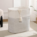 Tall Laundry Basket With Handles,Woven Cotton Rope Big Laundry Hamper Sorters,Versatile Storage for Dirty Clothes,Baby Toys,and Blankets in Bathroom, Nursery,and Living Room (White/Black Line, 80L)