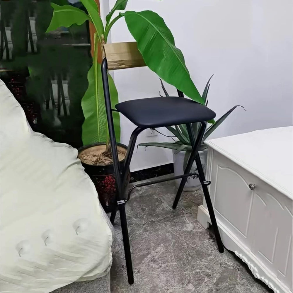 DSHOME Folding Bar Stool with Backrest,Leather Padded Counter Height Foldable...