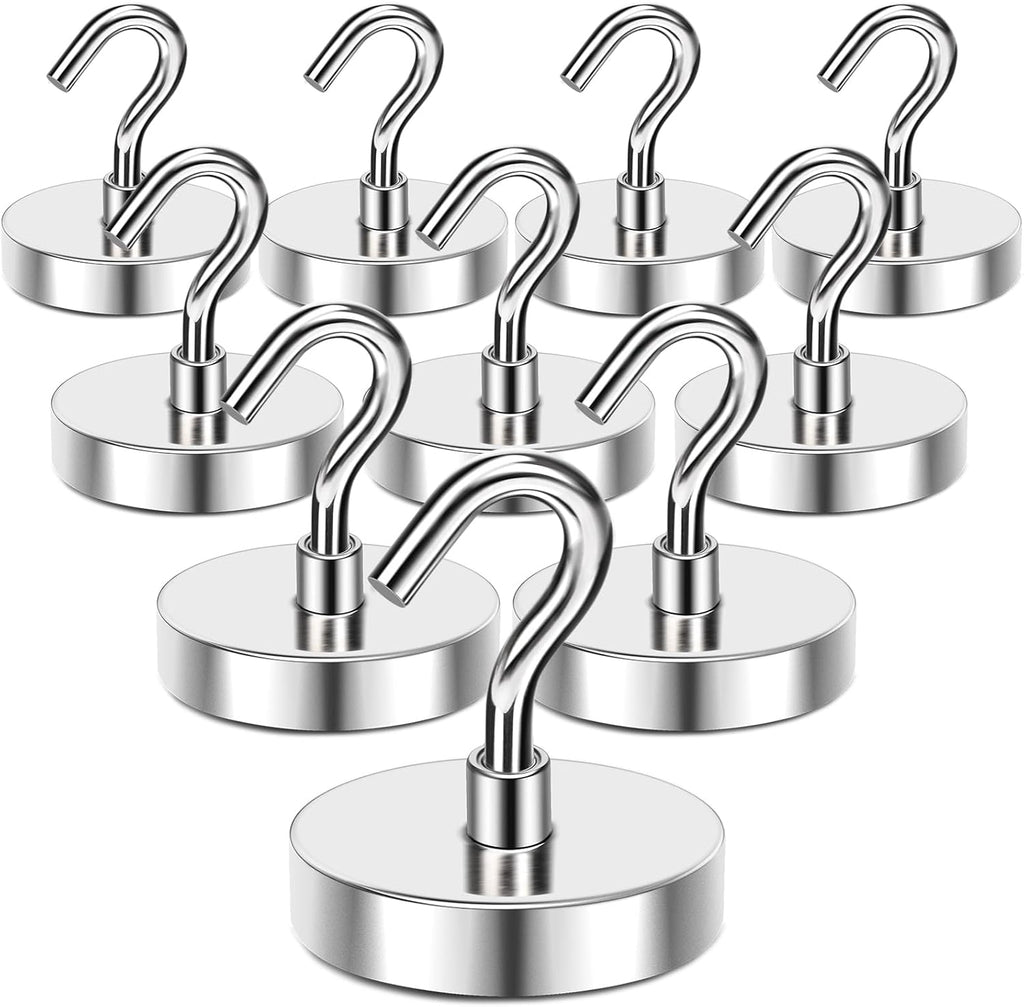 MIKEDE Magnetic Hooks Heavy Duty, 170LB+ Strong Neodymium Magnets with Hooks for Refrigerator, Large Magnetic Hooks with Epoxy Coating for Hanging, Home, Workplace - 10 Pack