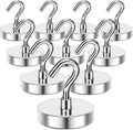 MIKEDE Magnetic Hooks Heavy Duty, 170LB+ Strong Neodymium Magnets with Hooks for Refrigerator, Large Magnetic Hooks with Epoxy Coating for Hanging, Home, Workplace - 10 Pack