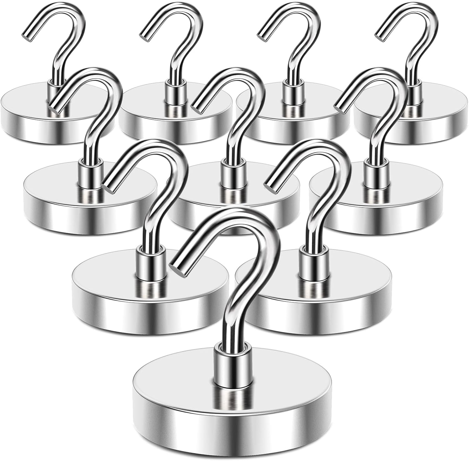 MIKEDE Magnetic Hooks Heavy Duty, 170LB+ Strong Neodymium Magnets with Hooks for Refrigerator, Large Magnetic Hooks with Epoxy Coating for Hanging, Home, Workplace - 10 Pack