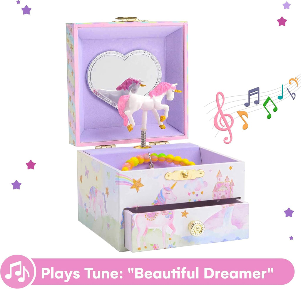 Jewelkeeper Jewelry Box for Girls with 1 Drawer - Unicorn Musical Jewelry Box, Beautiful Dreamer Tune, Spinning Unicorn Doll, Little Girl Music Box, Gifts for 5 Year Old Girls, Engineered Wood