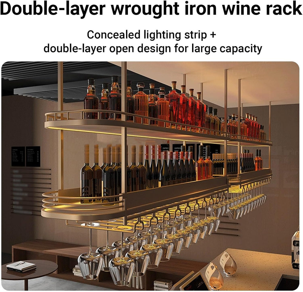 Modern Gold Hanging Wine Glass Holder，Ceiling Bar Wine Glass Shelf，Ceiling Mo...