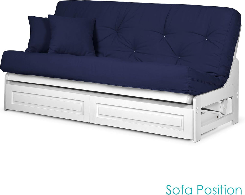 Nirvana Futons Arden White Futon with Storage Drawers Queen Size - Minimalist...