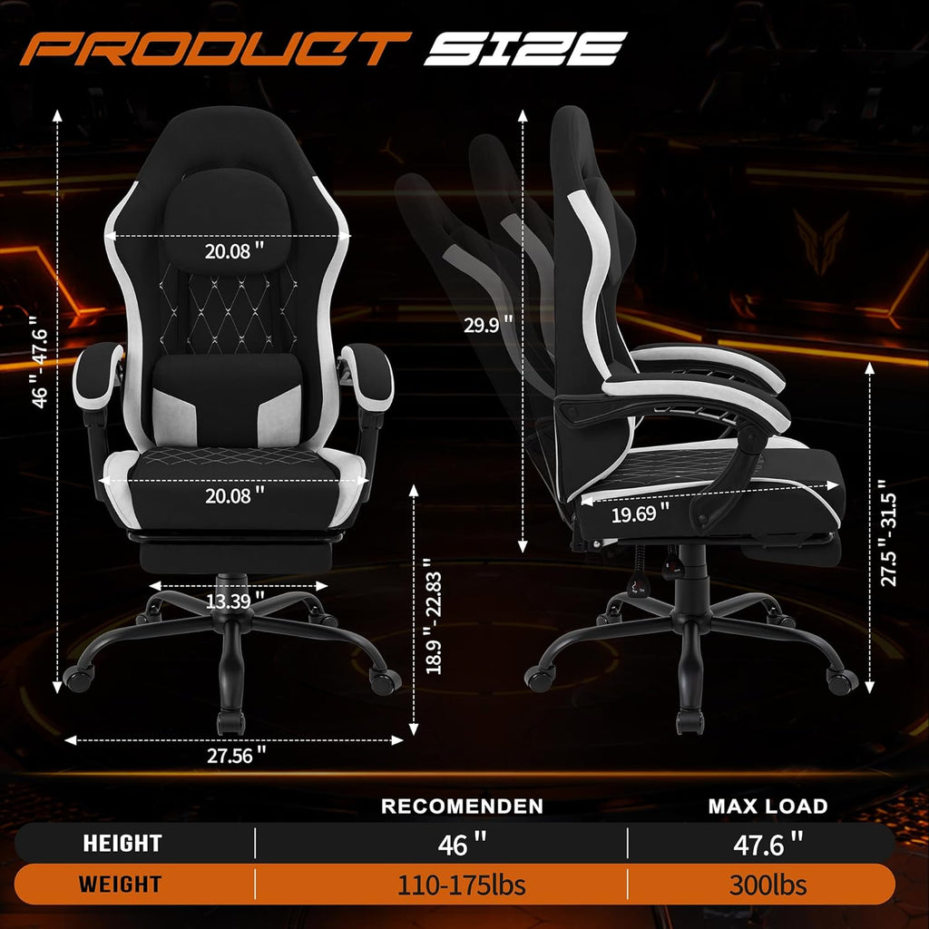 Shintenchi Gaming Chair, Ergonomic Office Chair with Footrest, Lumbar Support and Linkage Armrests, Swive Home Video Game Chairs for Adults, Black