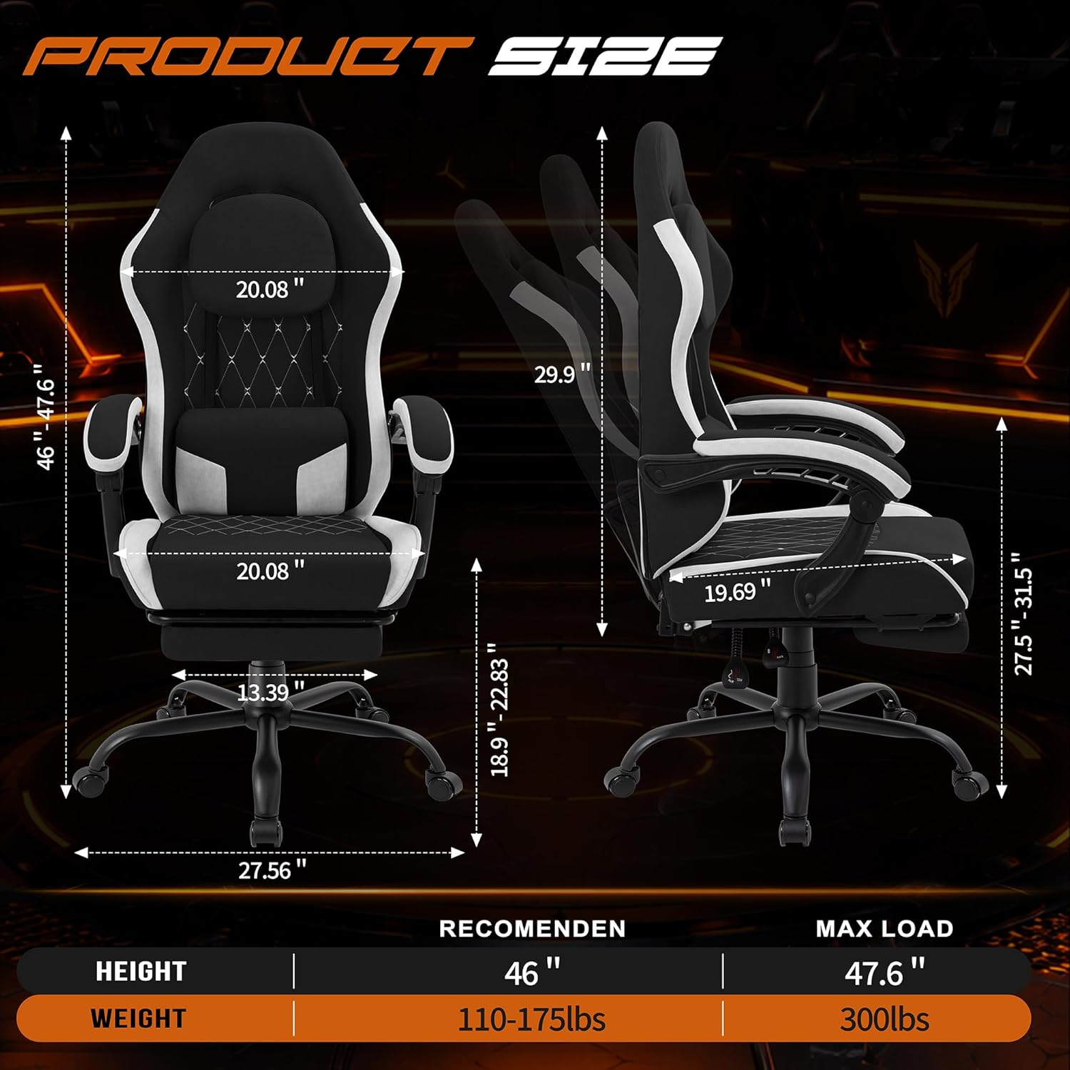 Shintenchi Gaming Chair, Ergonomic Office Chair with Footrest, Lumbar Support and Linkage Armrests, Swive Home Video Game Chairs for Adults, Black