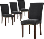 COLAMY Upholstered Parsons Dining Chairs Set of 4, Fabric Dining Room Kitchen Side Chair with Nailhead Trim and Wood Legs - F-Black