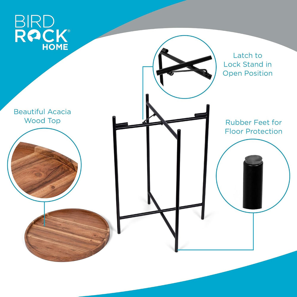 BIRDROCK HOME Folding Side Table with Removable Wood Tray - Modern Accent, Fo...
