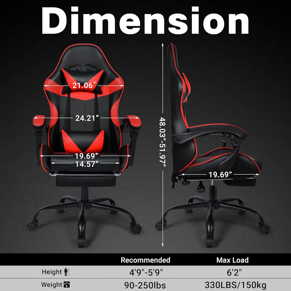 Gaming Chair with Footrest and Lumbar Support, Height Adjustable Chair with 3...