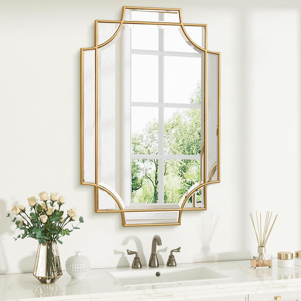 Gold Bathroom Mirror for Wall, 24"x36" Rectangle Vanity Mirror, Pol...