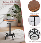 Vintage Bar Table 30-35.4inch Height Adjustable Industrial Bistro Table Retro Dinning Table for Kitchen Coffee House Pub Swivel Wooden Top